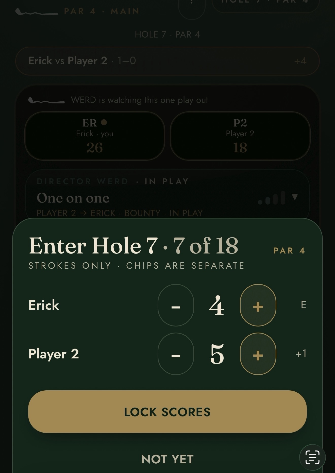 TAC’D score entry screen for hole 7 with the scores ready to be locked